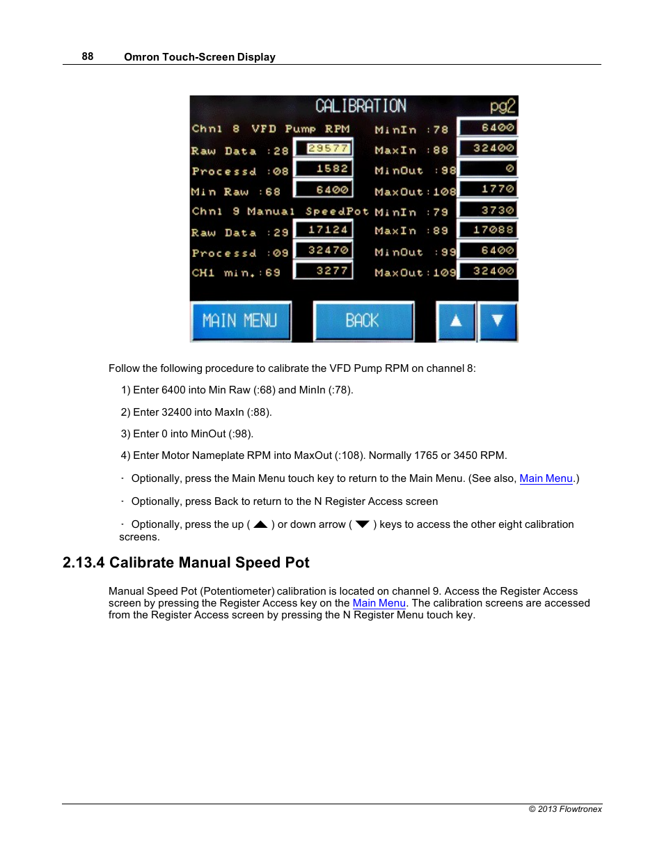 4 calibrate manual speed pot | Xylem 19 001 300 R2 Silent Storm VFD Pumping System OMRON Touch Screen Display Manual User Manual | Page 92 / 162