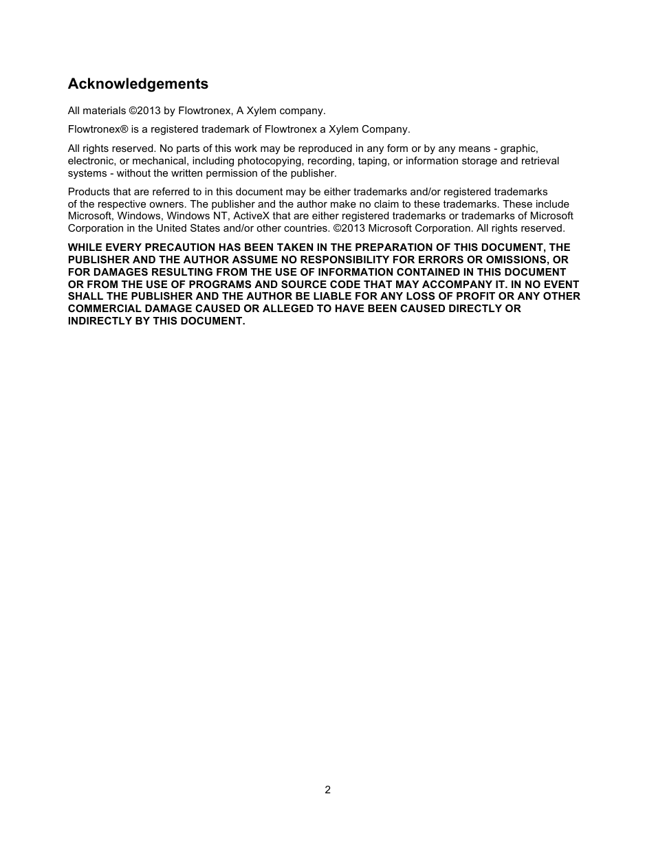 Acknowledgements | Xylem 19 001 351R2 PACE Integrated Pump Controller Human Machine Interface (HMI) for the Silent Storm VFD Pumping System – User Guide User Manual | Page 2 / 28