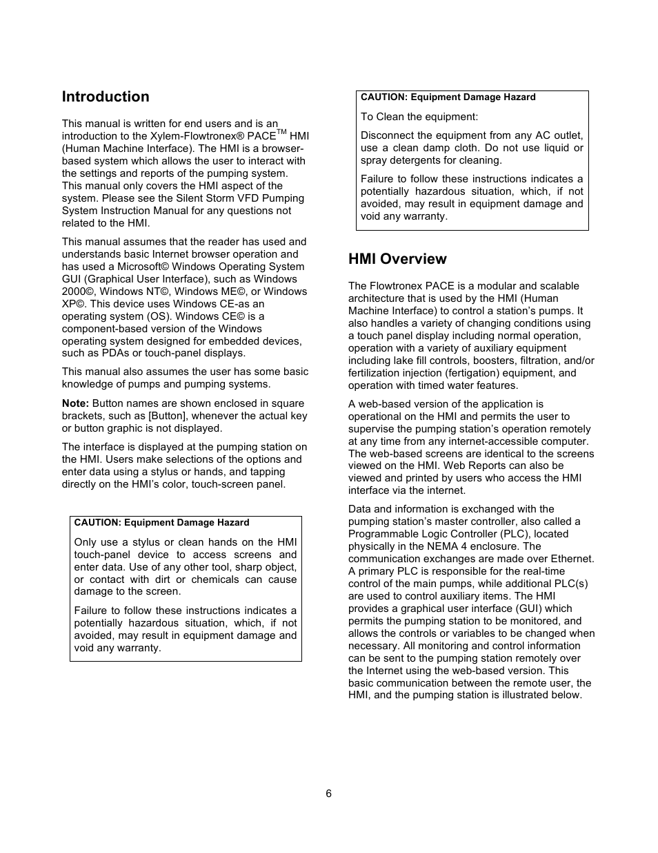 Introduction, Hmi overview | Xylem 19 001 351R2 PACE Integrated Pump Controller Human Machine Interface (HMI) for the Silent Storm VFD Pumping System – User Guide User Manual | Page 6 / 28