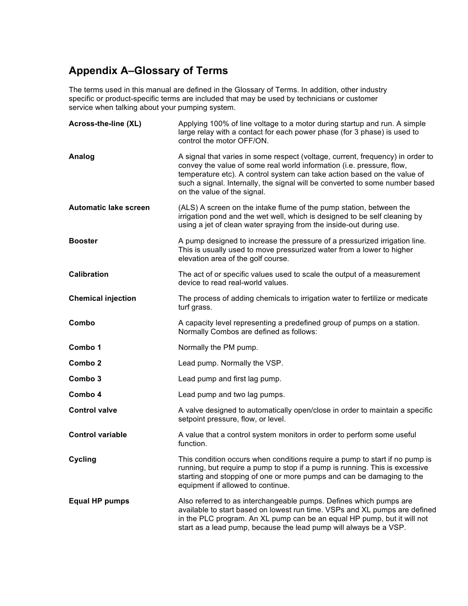 Appendix a–glossary of terms | Xylem 19-001-350R2 PACE Integrated Pump Controller Human Machine Interface (HMI) for the Silent Storm VFD Pumping System – Technician Guide User Manual | Page 34 / 54