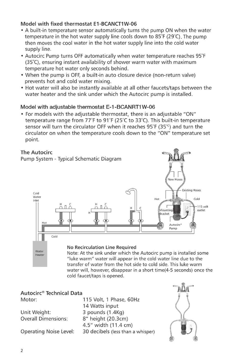 Xylem 6 71 075 004A Autocirc Instant Hot Water Pump E1 BCANRT1W 06 User Manual | Page 2 / 8
