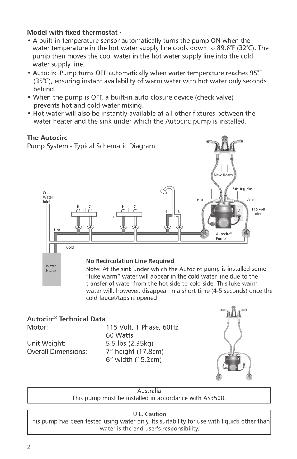 Xylem 6 71 075 109A Autocirc Instant Hot Water Pump Model ACT E10 User Manual | Page 2 / 8