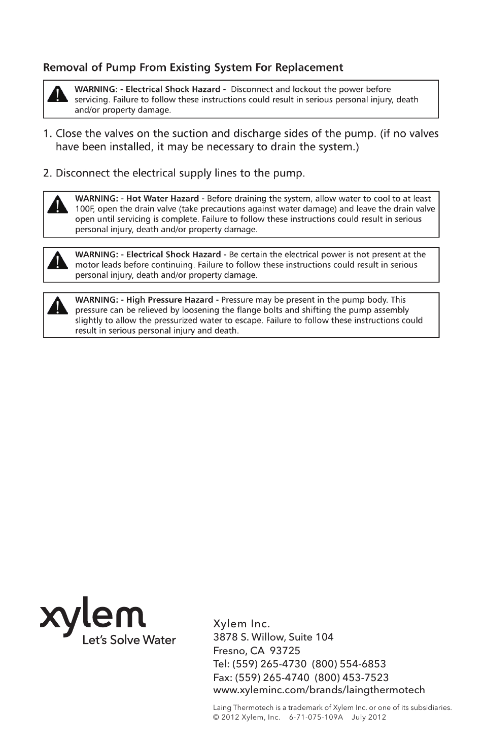Xylem 6 71 075 109A Autocirc Instant Hot Water Pump Model ACT E10 User Manual | Page 8 / 8