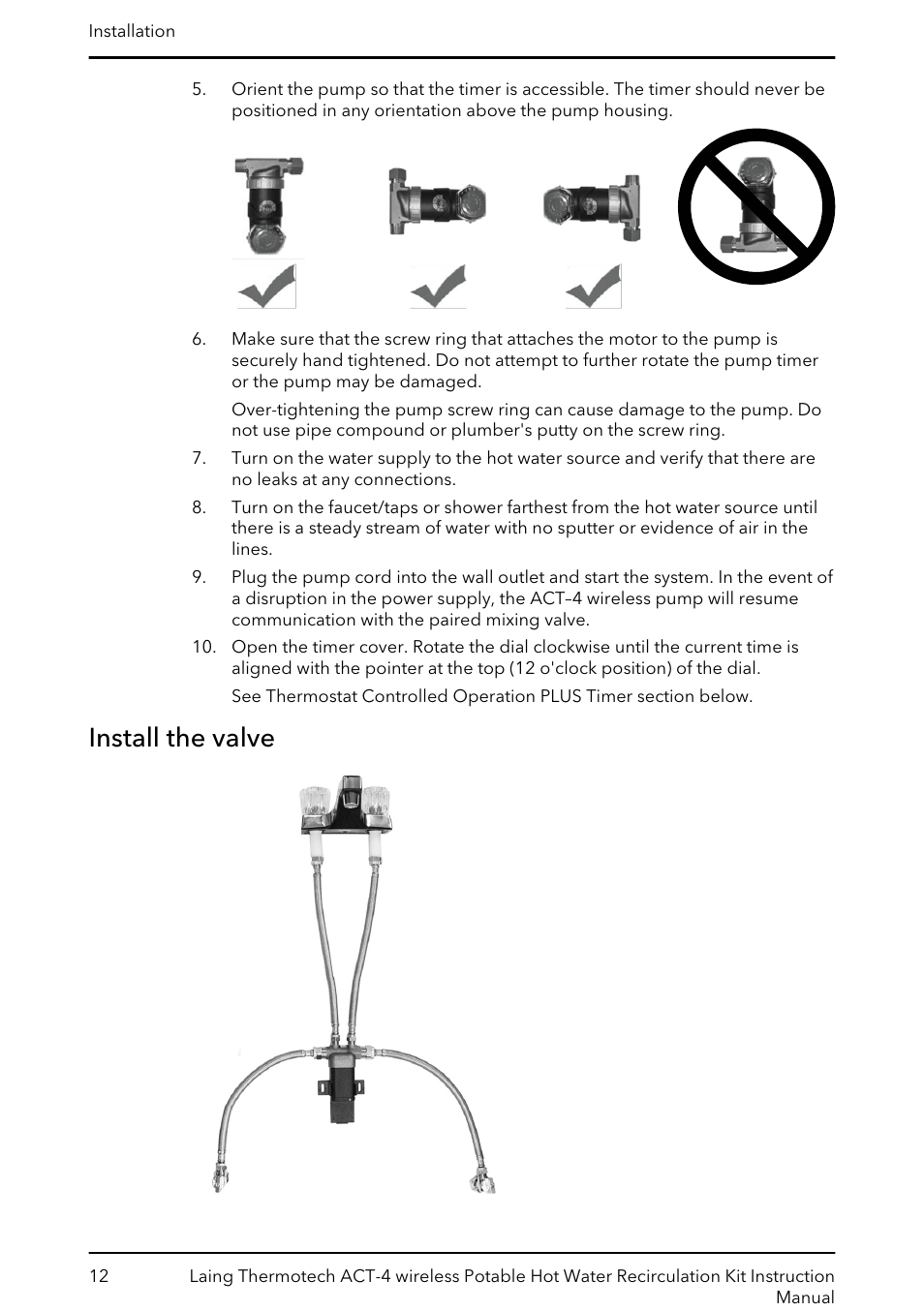 Install the valve | Xylem 6 71 075 145B ACT-4 Potable Hot Water Recirculating Systems User Manual | Page 14 / 28