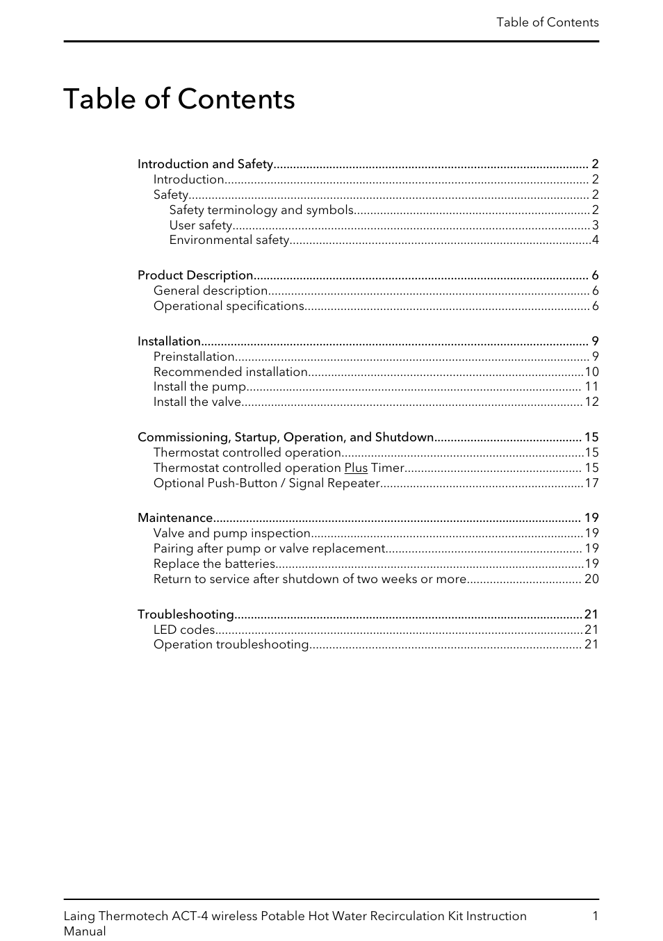 Xylem 6 71 075 145B ACT-4 Potable Hot Water Recirculating Systems User Manual | Page 3 / 28