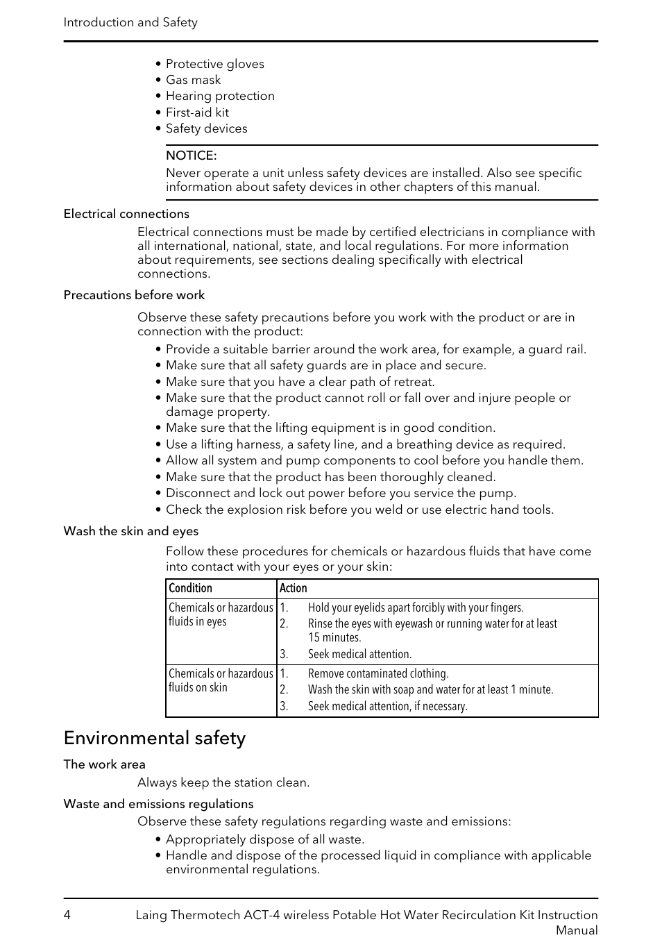 Environmental safety | Xylem 6 71 075 145B ACT-4 Potable Hot Water Recirculating Systems User Manual | Page 6 / 28