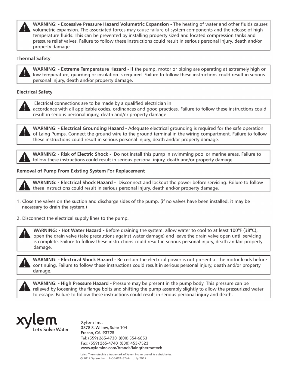 Xylem A 00 091 376A Series E1 and E3 Instant Hot Water Recirculating Systems User Manual | Page 6 / 6