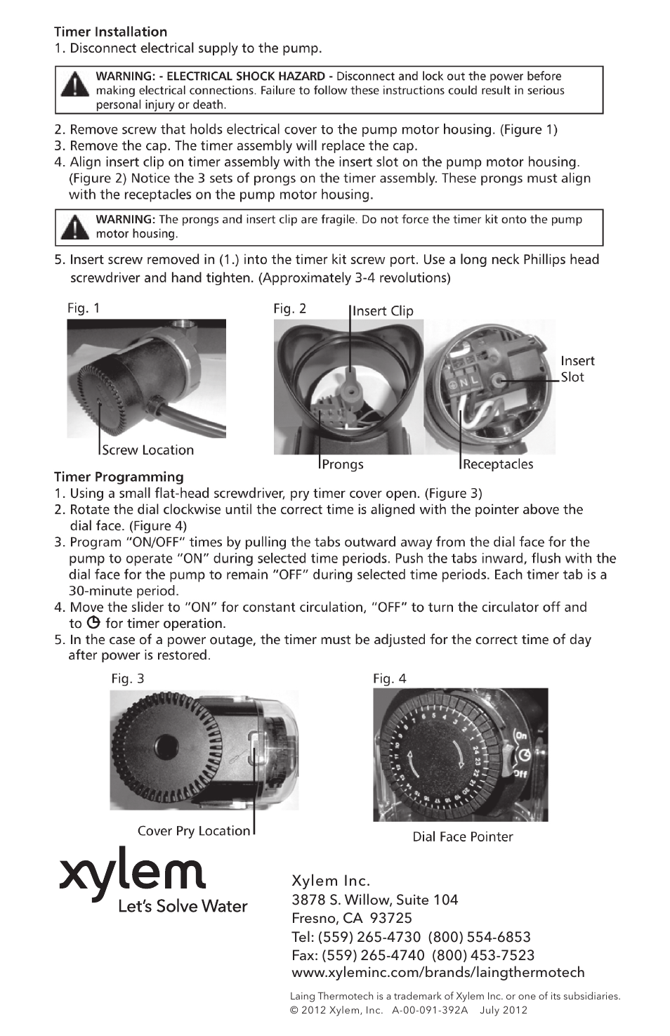 Xylem A 00 091 392A Automatic Plug-In Timer for E1_E3 Circulators User Manual | Page 2 / 2