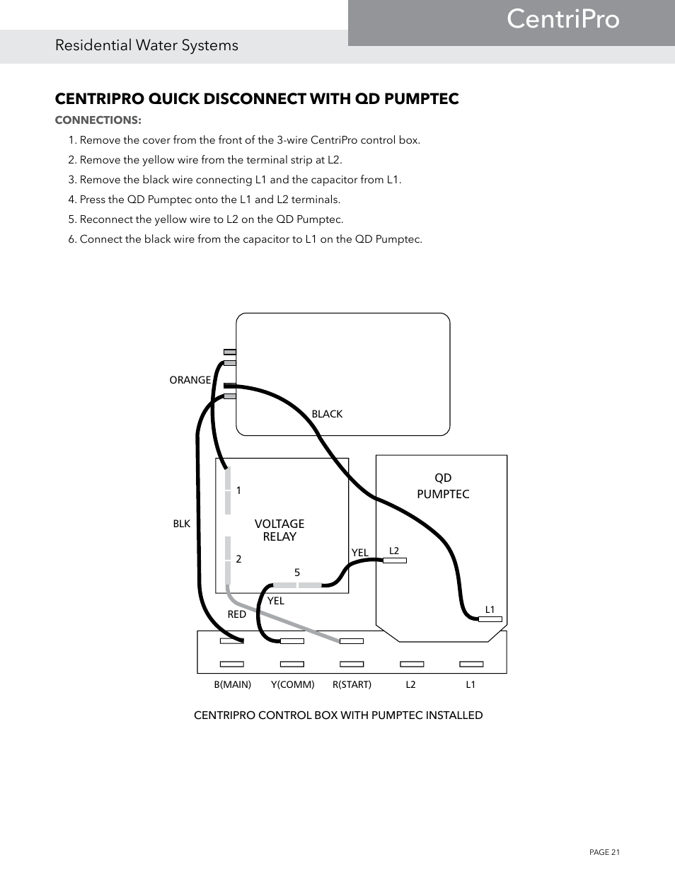Centripro, Residential water systems, Centripro quick disconnect with qd pumptec | Xylem BMAID R4 User Manual | Page 21 / 52