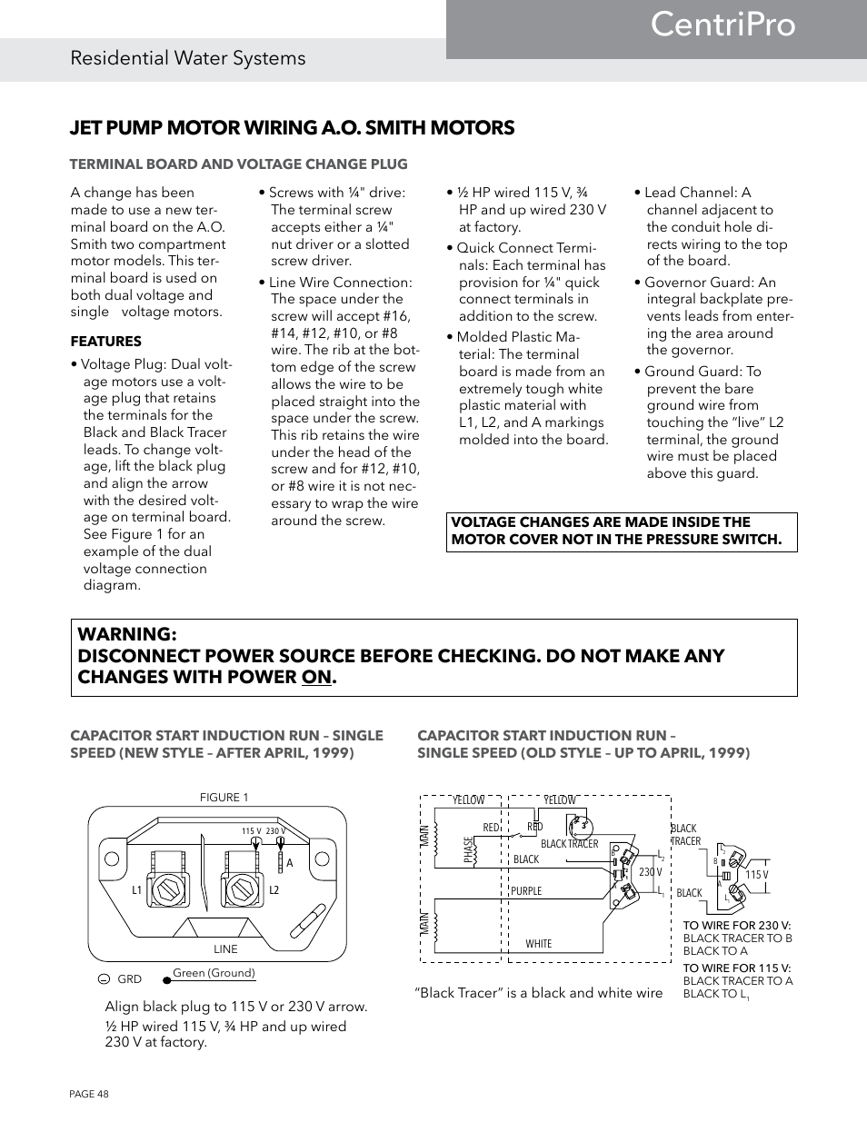 Centripro, Residential water systems, Jet pump motor wiring a.o. smith motors | Xylem BMAID R4 User Manual | Page 48 / 52