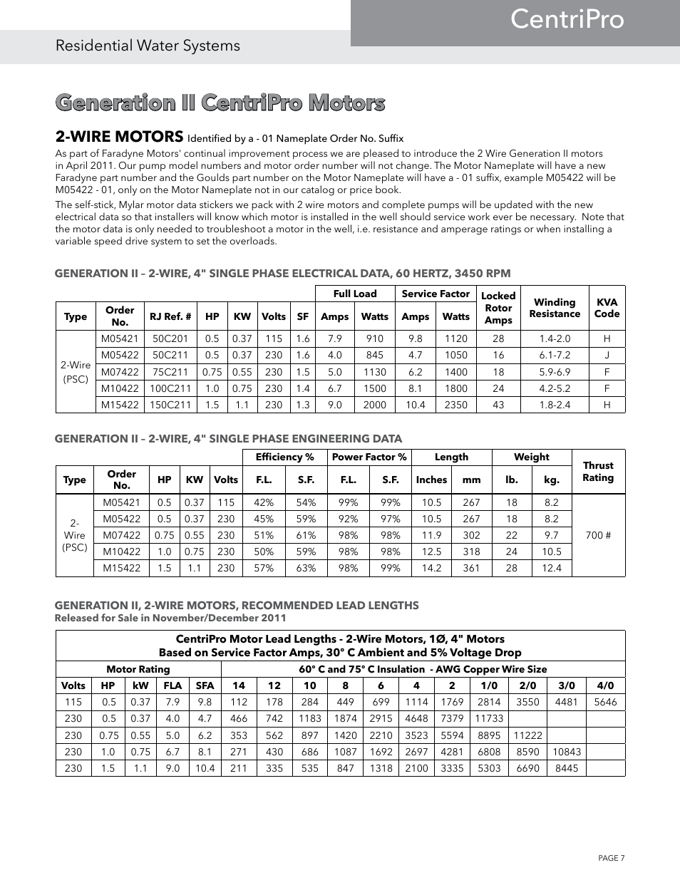 Centripro, Generation ii centripro motors, Residential water systems | Wire motors | Xylem BMAID R4 User Manual | Page 7 / 52