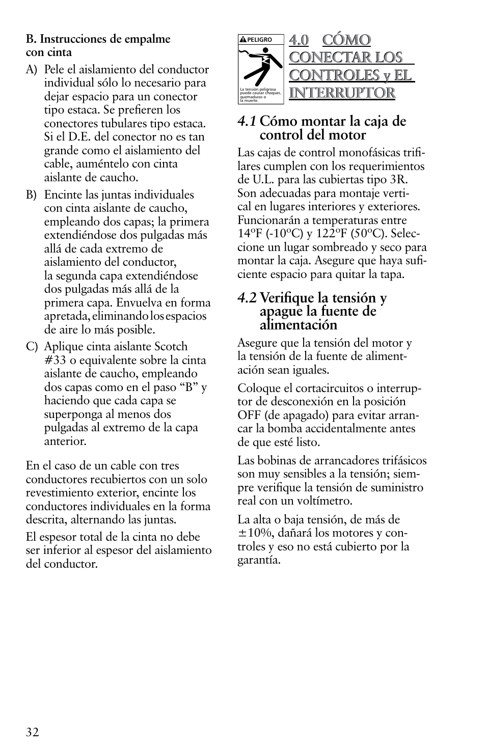 0 cómo conectar los controles y el interruptor | Xylem IM116 R04 4 Submersible Pumps User Manual | Page 32 / 68