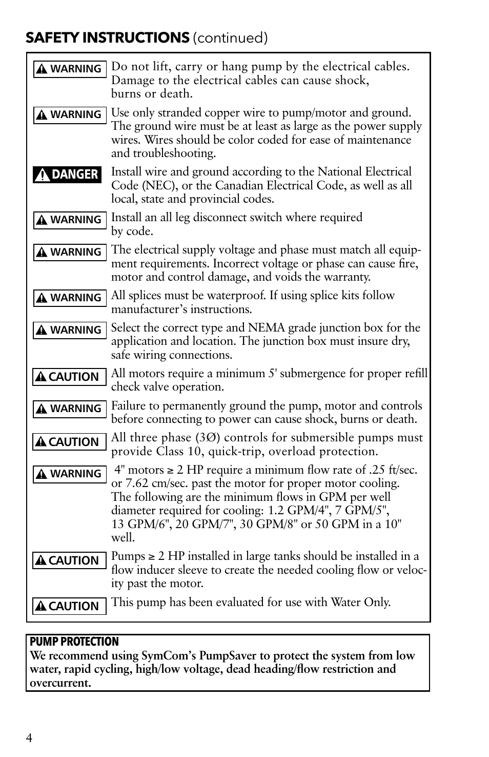 Safety instructions (continued) | Xylem IM116 R04 4 Submersible Pumps User Manual | Page 4 / 68