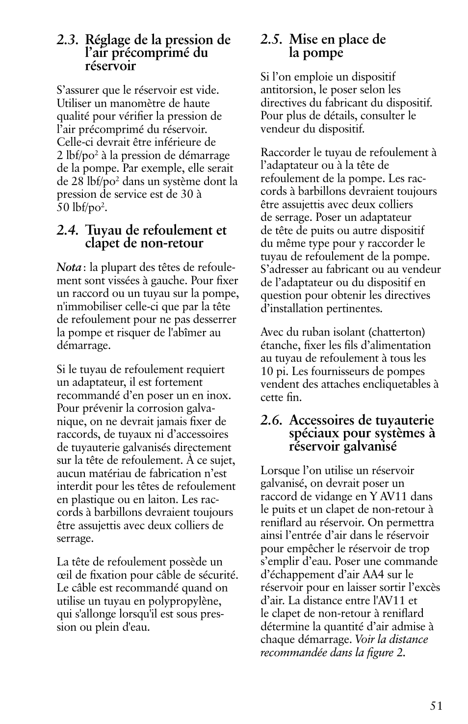 Tuyau de refoulement et clapet de non-retour, Mise en place de la pompe | Xylem IM116 R04 4 Submersible Pumps User Manual | Page 51 / 68