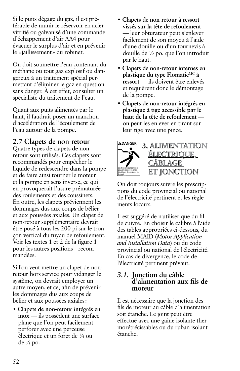 7 clapets de non-retour, Alimentation électrique, câblage et jonction | Xylem IM116 R04 4 Submersible Pumps User Manual | Page 52 / 68