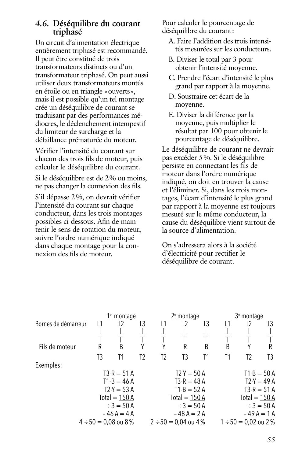 Déséquilibre du courant triphasé | Xylem IM116 R04 4 Submersible Pumps User Manual | Page 55 / 68
