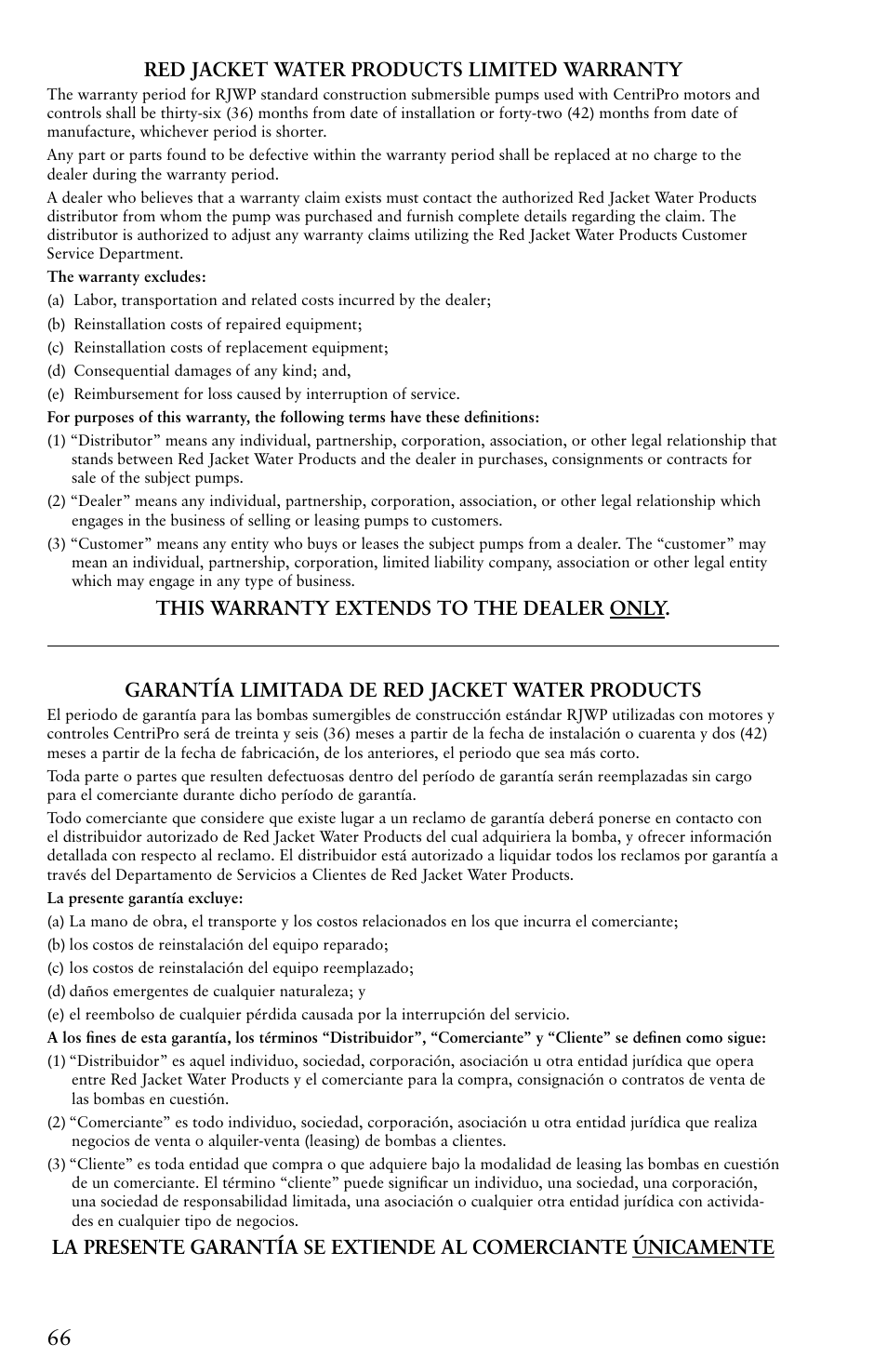 Red jacket water products limited warranty | Xylem IM116 R04 4 Submersible Pumps User Manual | Page 66 / 68