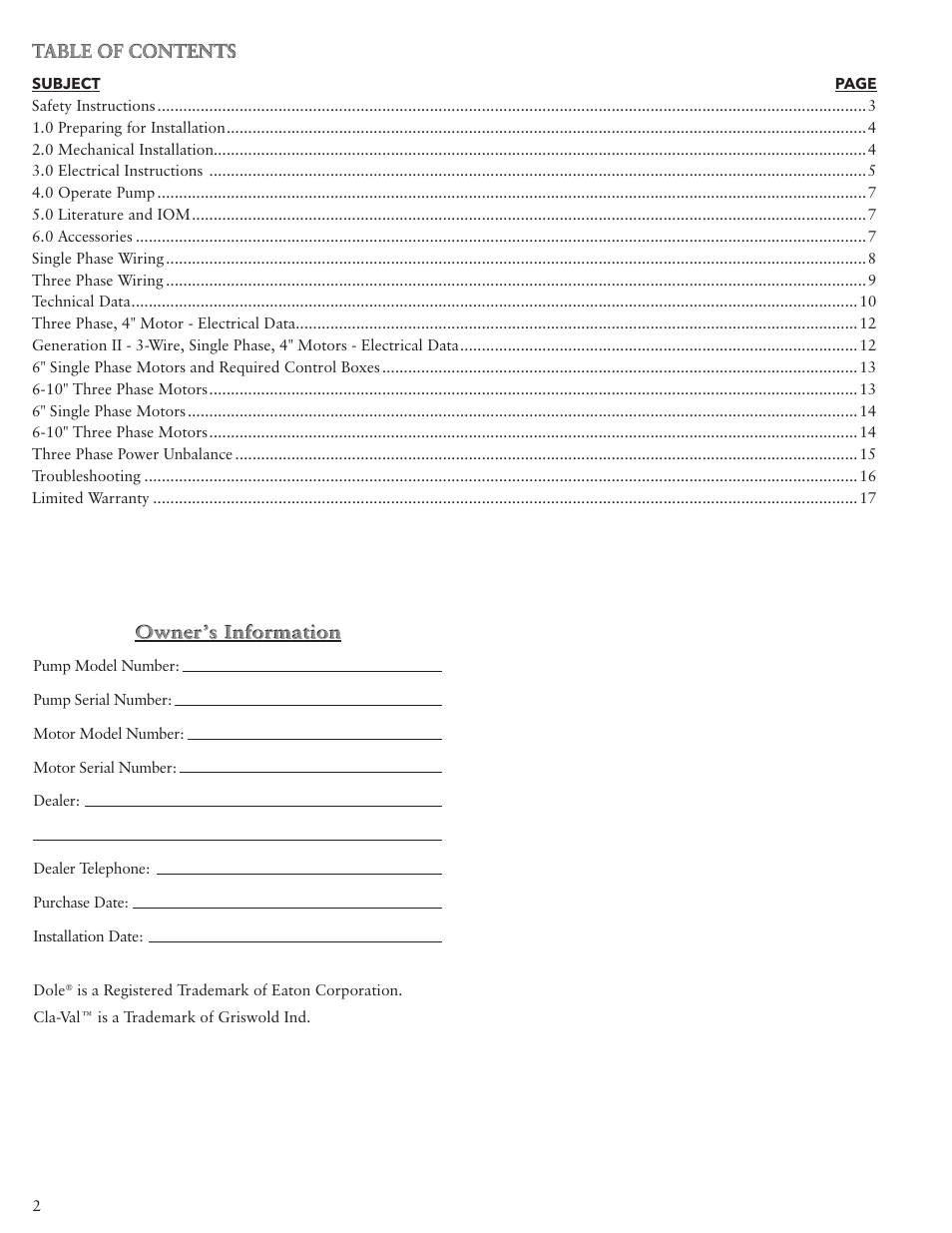Xylem IM117 R01 5 and Larger Submersible Pump User Manual | Page 2 / 48