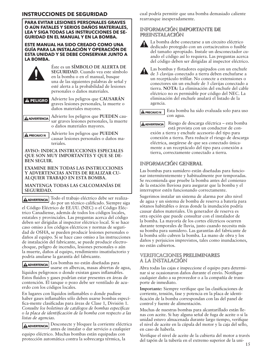 Xylem IM118 R03 Sump Pumps User Manual | Page 15 / 40