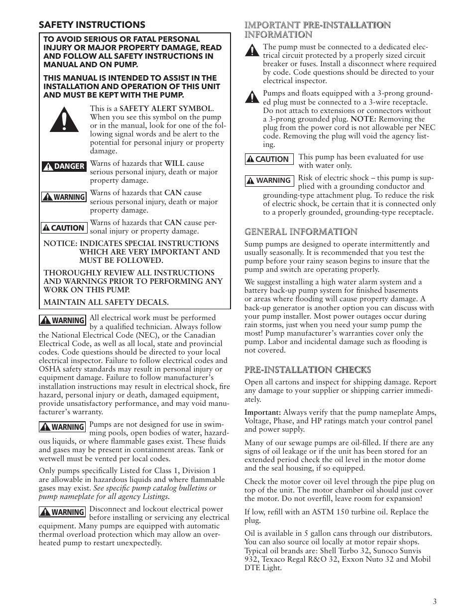 Xylem IM118 R03 Sump Pumps User Manual | Page 3 / 40