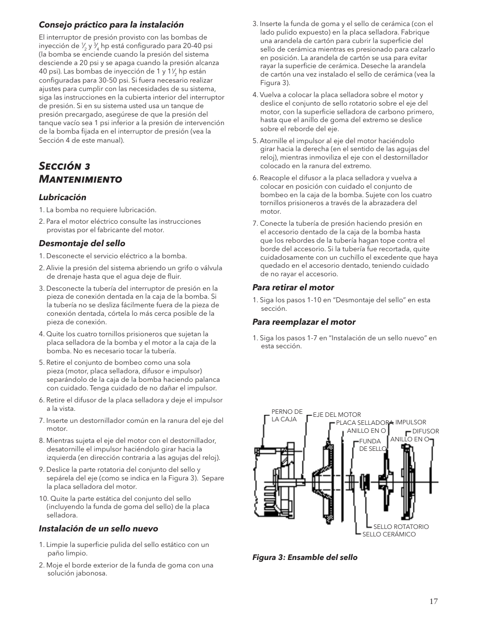 Sección 3 mantenimiento | Xylem IM126R02 E-Z Prime Jet Pump Shallow Well Jet Pump User Manual | Page 17 / 36