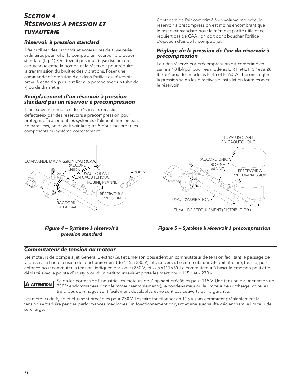 Commutateur de tension du moteur, Réservoir à pression standard | Xylem IM126R02 E-Z Prime Jet Pump Shallow Well Jet Pump User Manual | Page 30 / 36