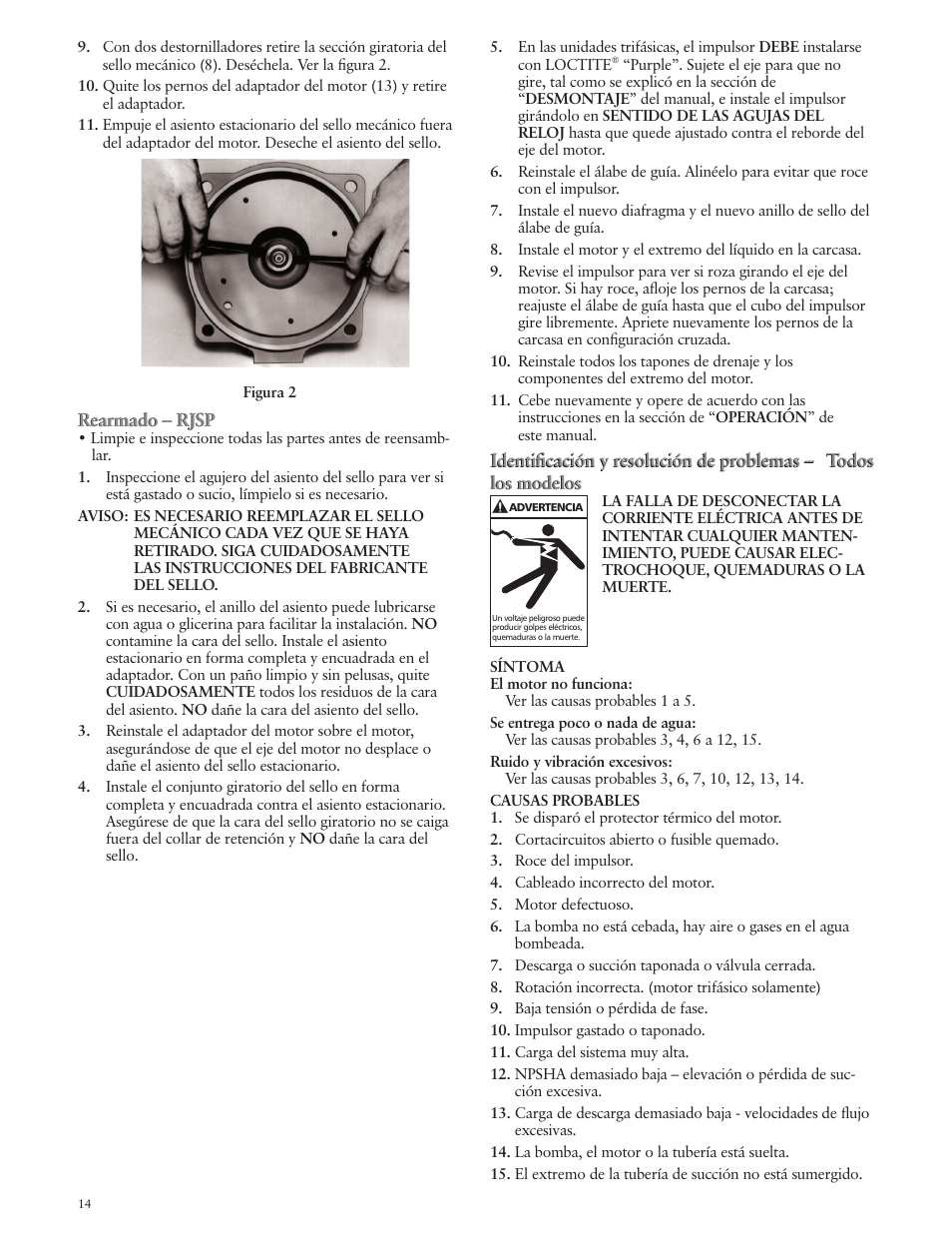 Xylem IM132 R02 RSPA (FSPA) & RJSP Self-Priming Centrifugal Pumps User Manual | Page 14 / 28