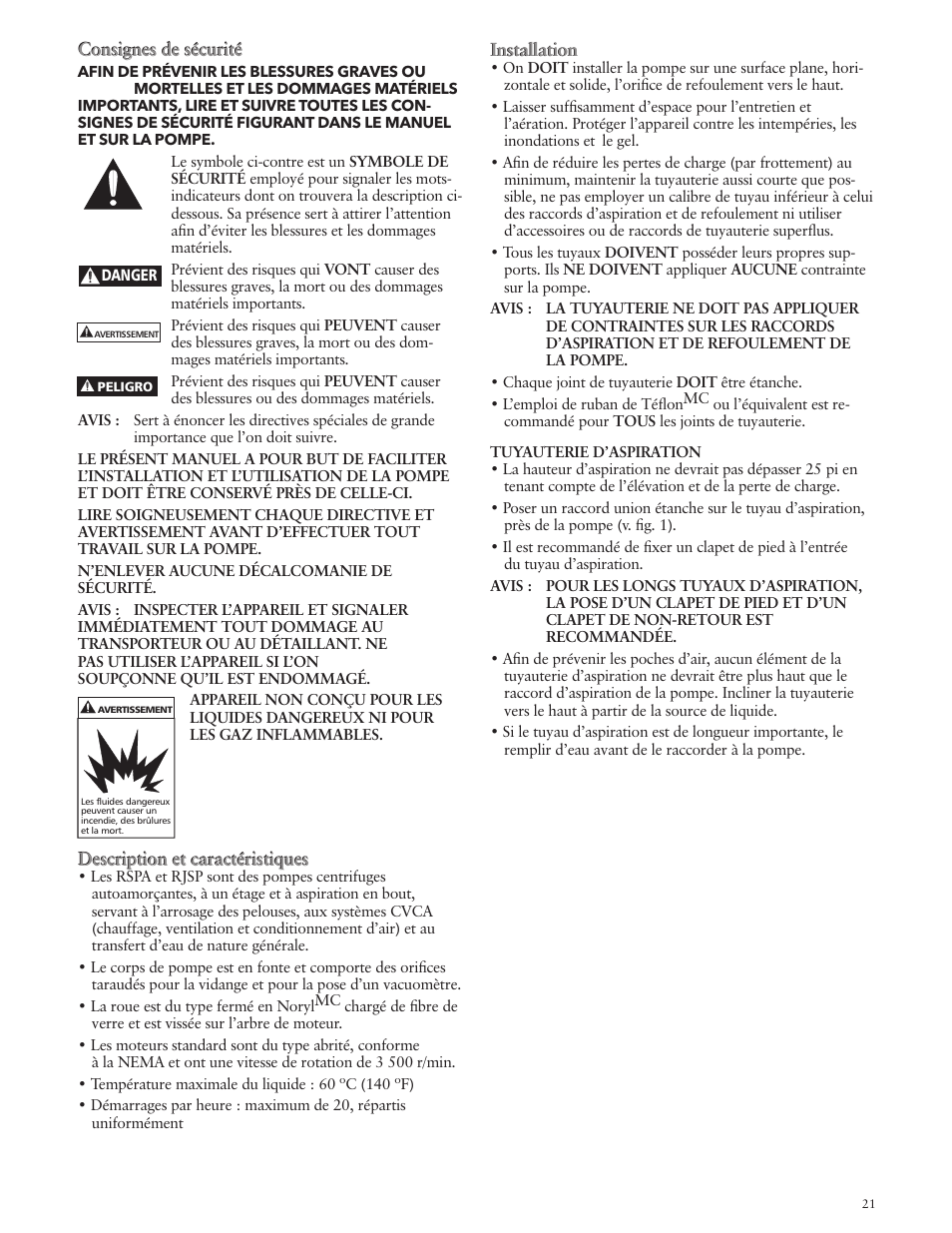 Xylem IM132 R02 RSPA (FSPA) & RJSP Self-Priming Centrifugal Pumps User Manual | Page 21 / 28