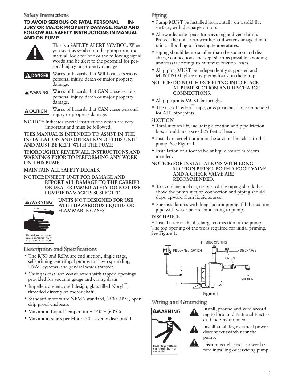 Xylem IM132 R02 RSPA (FSPA) & RJSP Self-Priming Centrifugal Pumps User Manual | Page 3 / 28