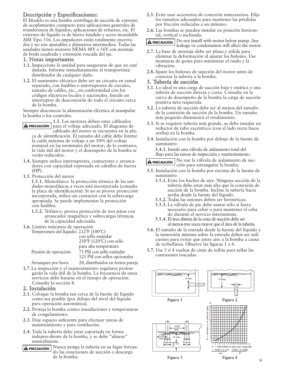 Descripción y especificaciones, Notas importantes, Instalación | Tubería de succión | Xylem IM136 R01 SM Centrifugal Pump User Manual | Page 9 / 20