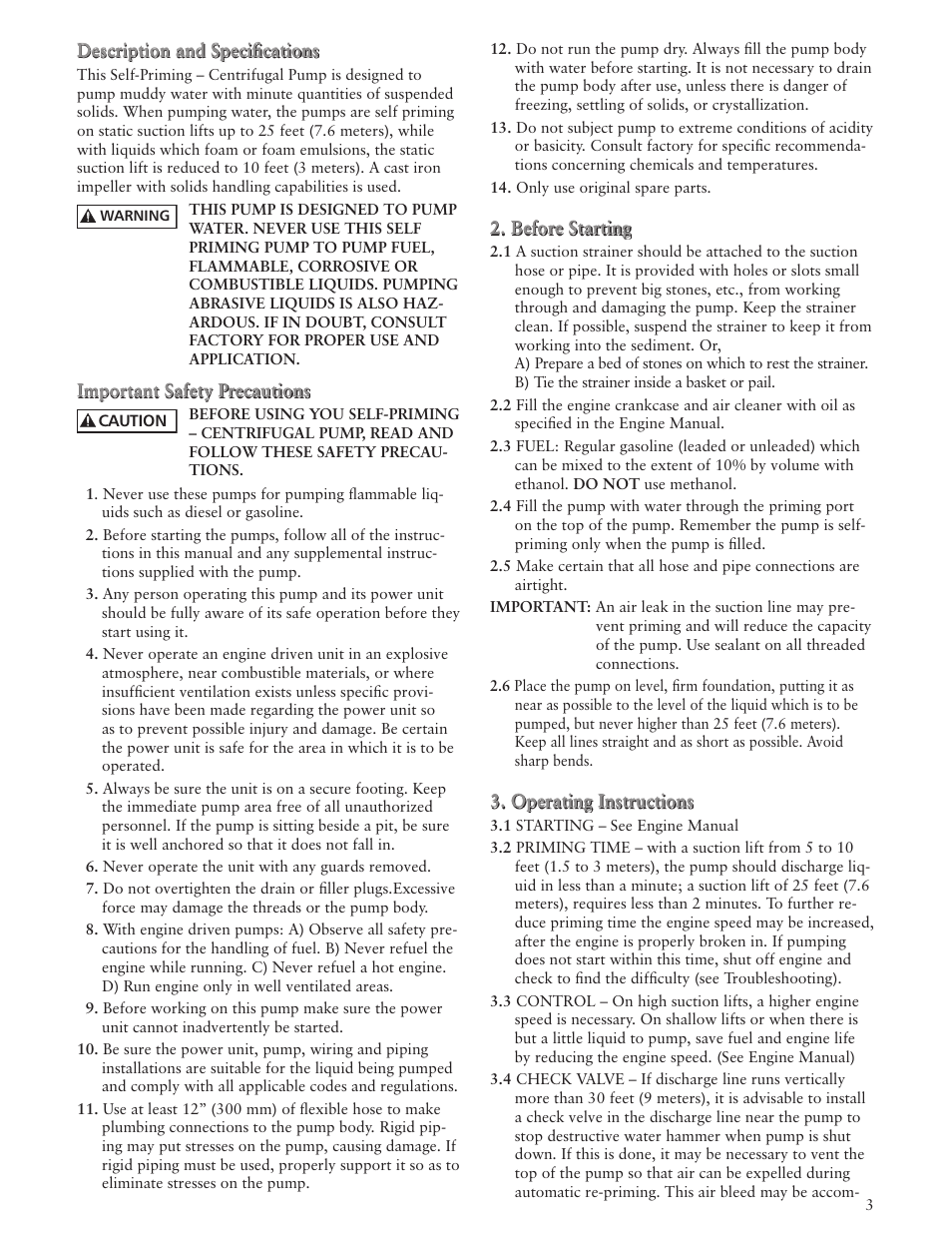 Xylem IM137 R02 GPC Engine Drive Self-Priming Pump User Manual | Page 3 / 16