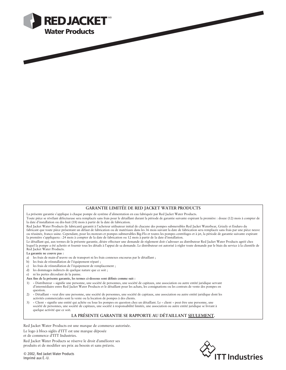 Red jacket, Water products | Xylem IM152R0 Vertical Sump Pump (OBSOLETE) User Manual | Page 12 / 12