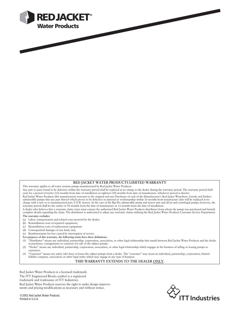 Red jacket, Water products | Xylem IM152R0 Vertical Sump Pump (OBSOLETE) User Manual | Page 4 / 12