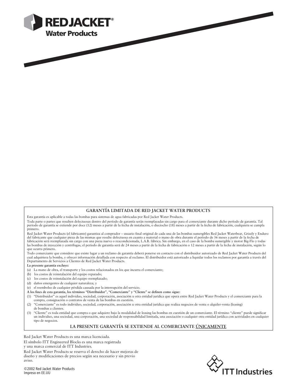 Red jacket, Water products | Xylem IM152R0 Vertical Sump Pump (OBSOLETE) User Manual | Page 8 / 12