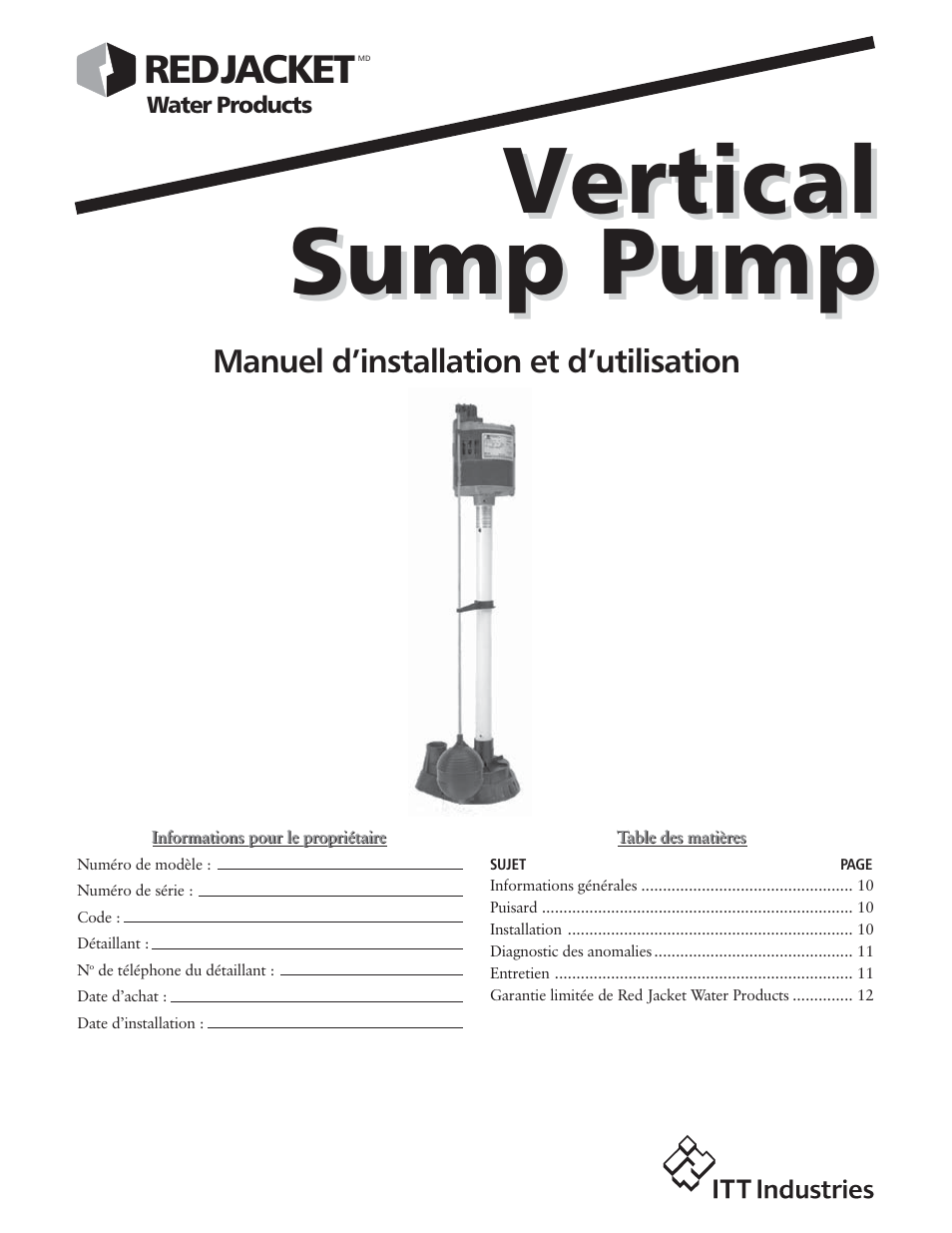 Vertical, Vertical sump pump sump pump, Red jacket | Xylem IM152R0 Vertical Sump Pump (OBSOLETE) User Manual | Page 9 / 12