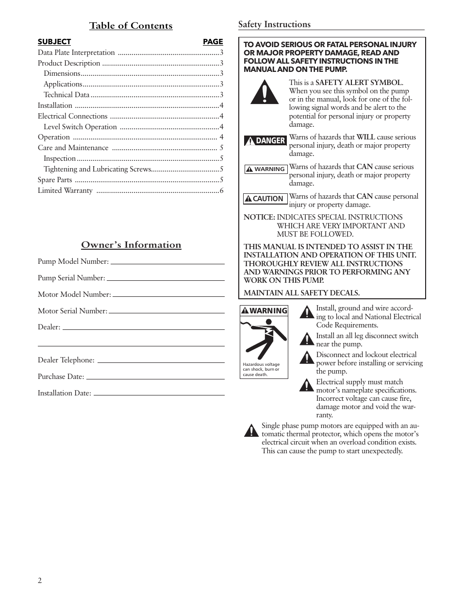 Xylem IM162 R03 Dewatering Pumps Contractor Dewatering Pump User Manual | Page 2 / 20