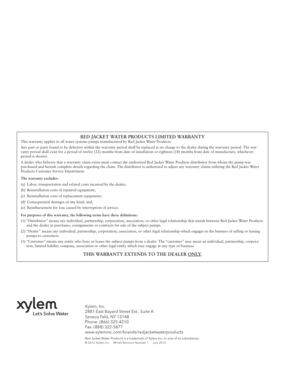 Xylem IM163 R01 Wastewater Pumps Dewatering, Effluent and Sewage User Manual | Page 11 / 36