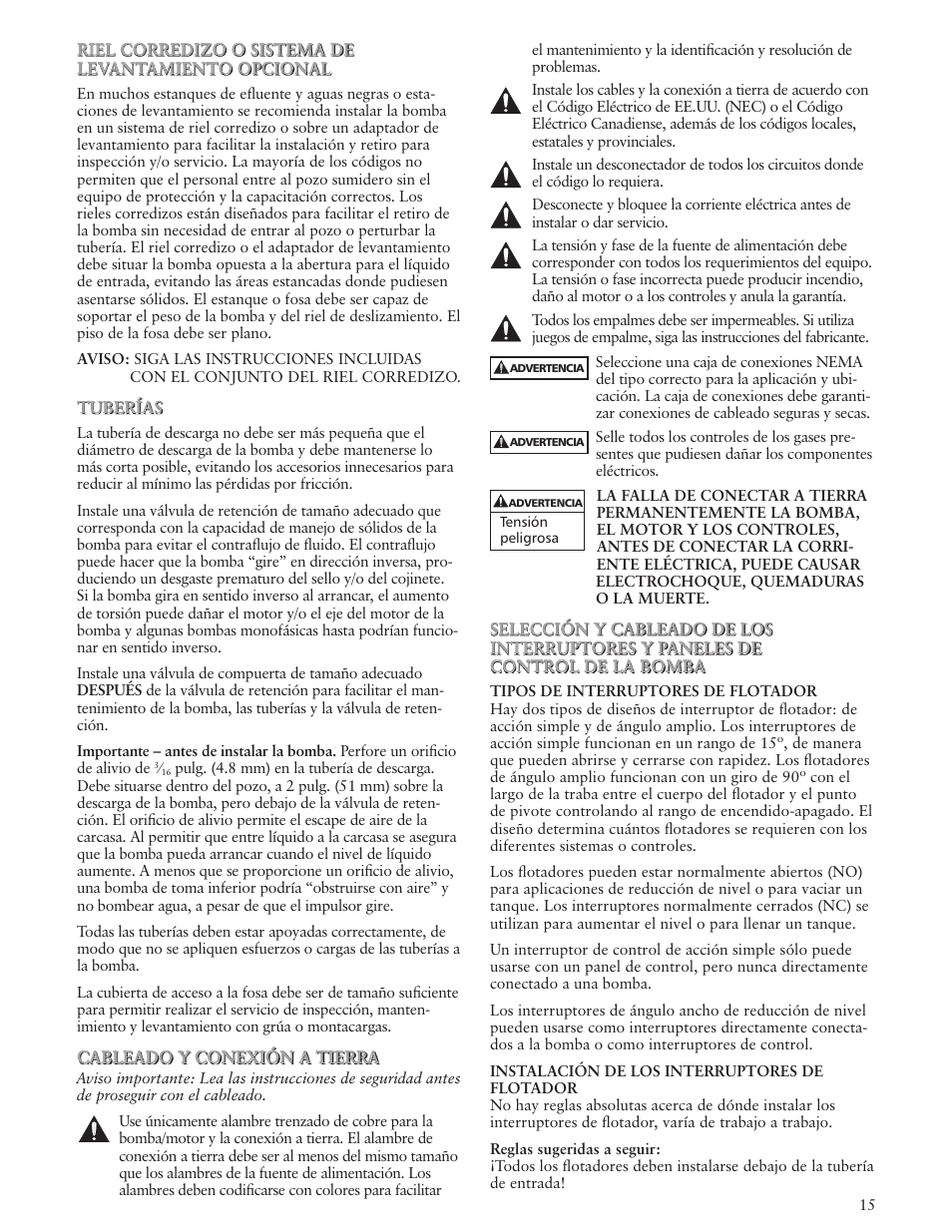 Xylem IM163 R01 Wastewater Pumps Dewatering, Effluent and Sewage User Manual | Page 15 / 36