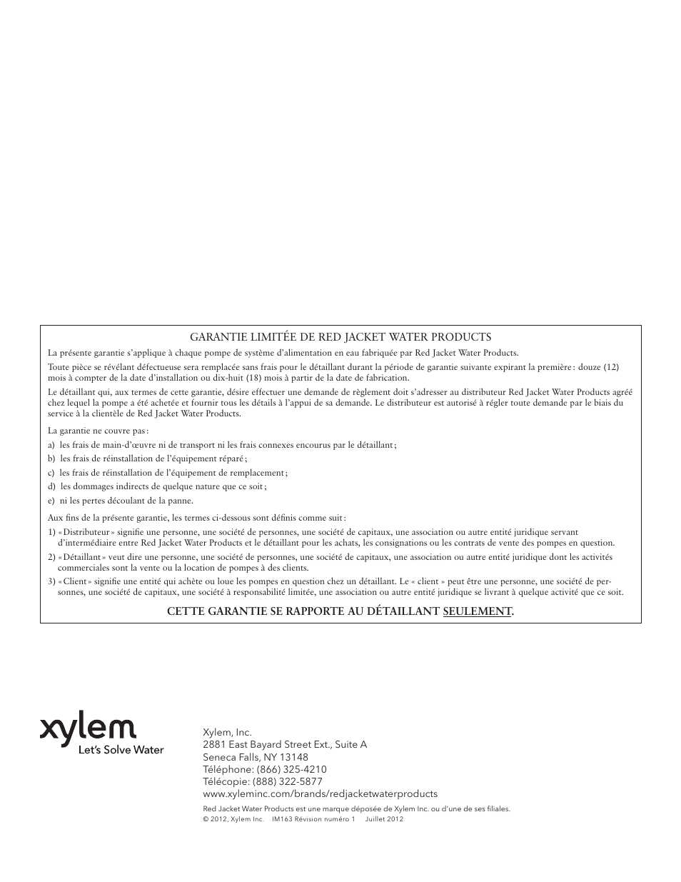 Xylem IM163 R01 Wastewater Pumps Dewatering, Effluent and Sewage User Manual | Page 36 / 36