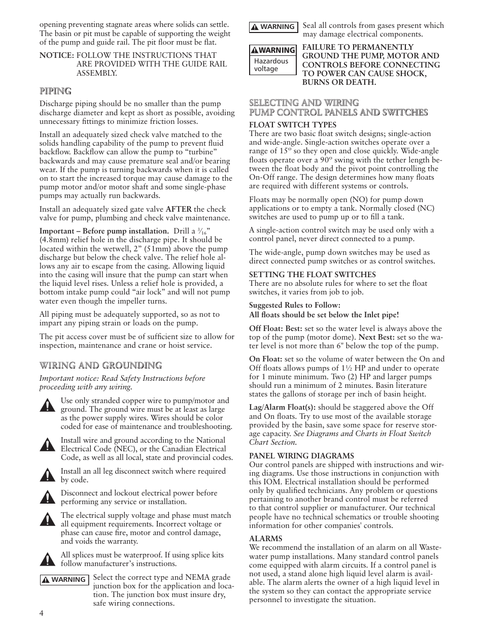 Xylem IM163 R01 Wastewater Pumps Dewatering, Effluent and Sewage User Manual | Page 4 / 36