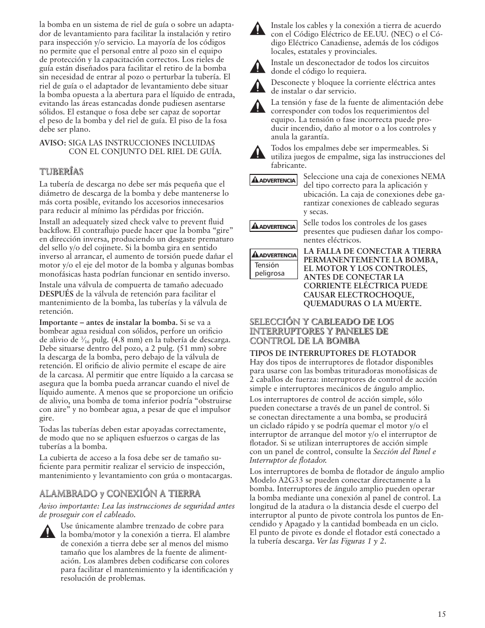 Xylem IM164 R01 Single Phase, Single Seal Grinder Pump User Manual | Page 15 / 36