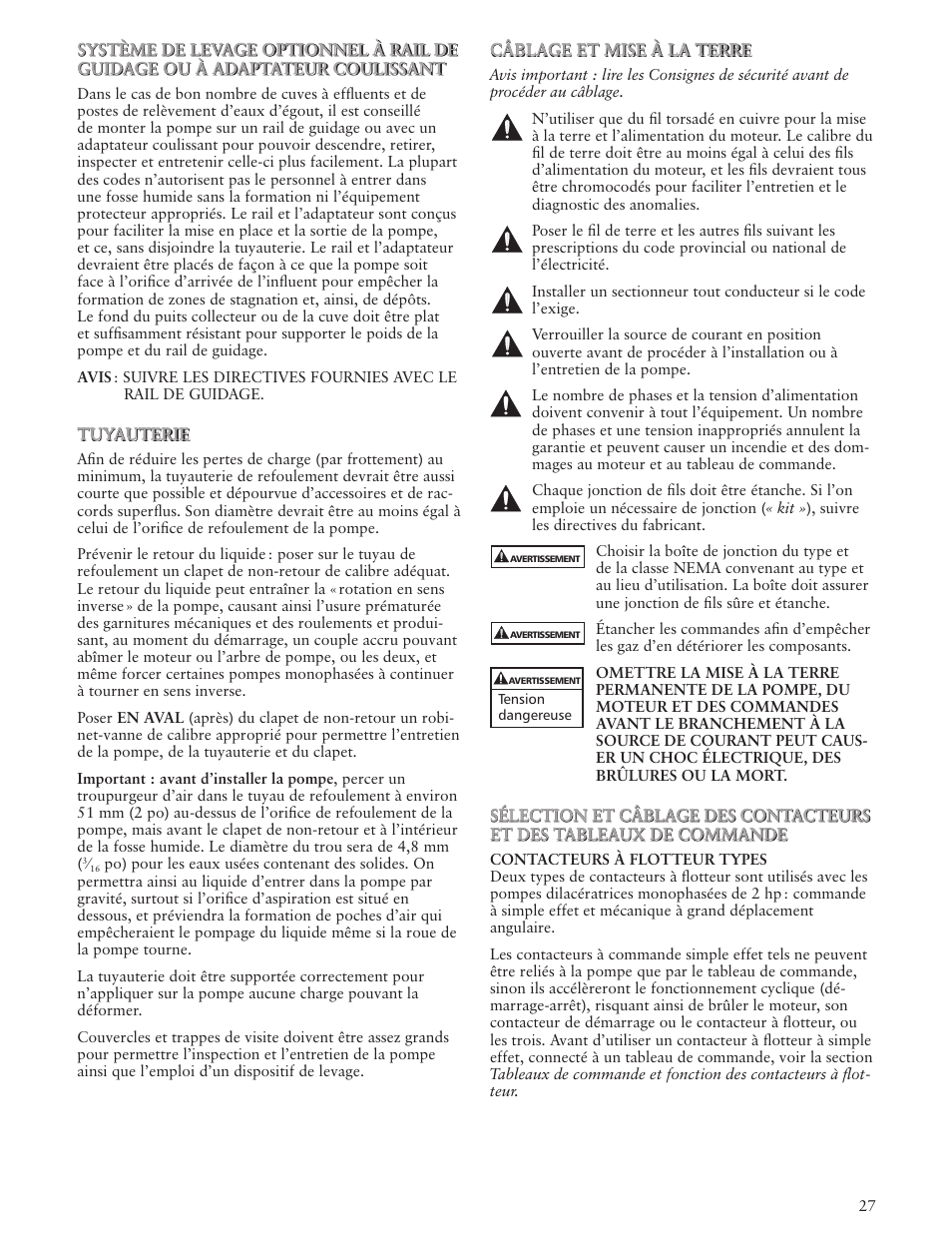 Xylem IM164 R01 Single Phase, Single Seal Grinder Pump User Manual | Page 27 / 36