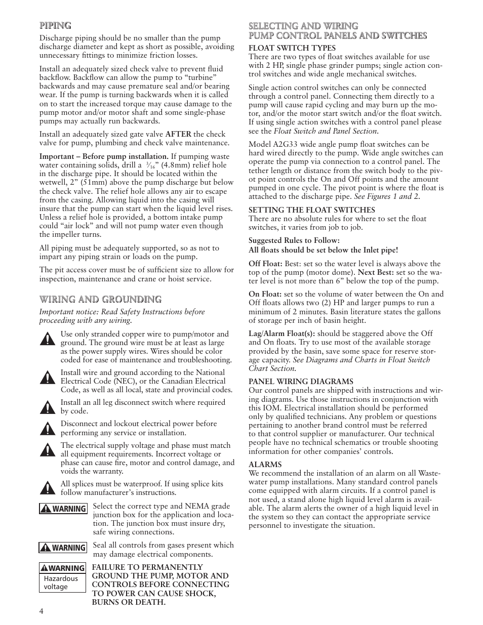 Xylem IM164 R01 Single Phase, Single Seal Grinder Pump User Manual | Page 4 / 36
