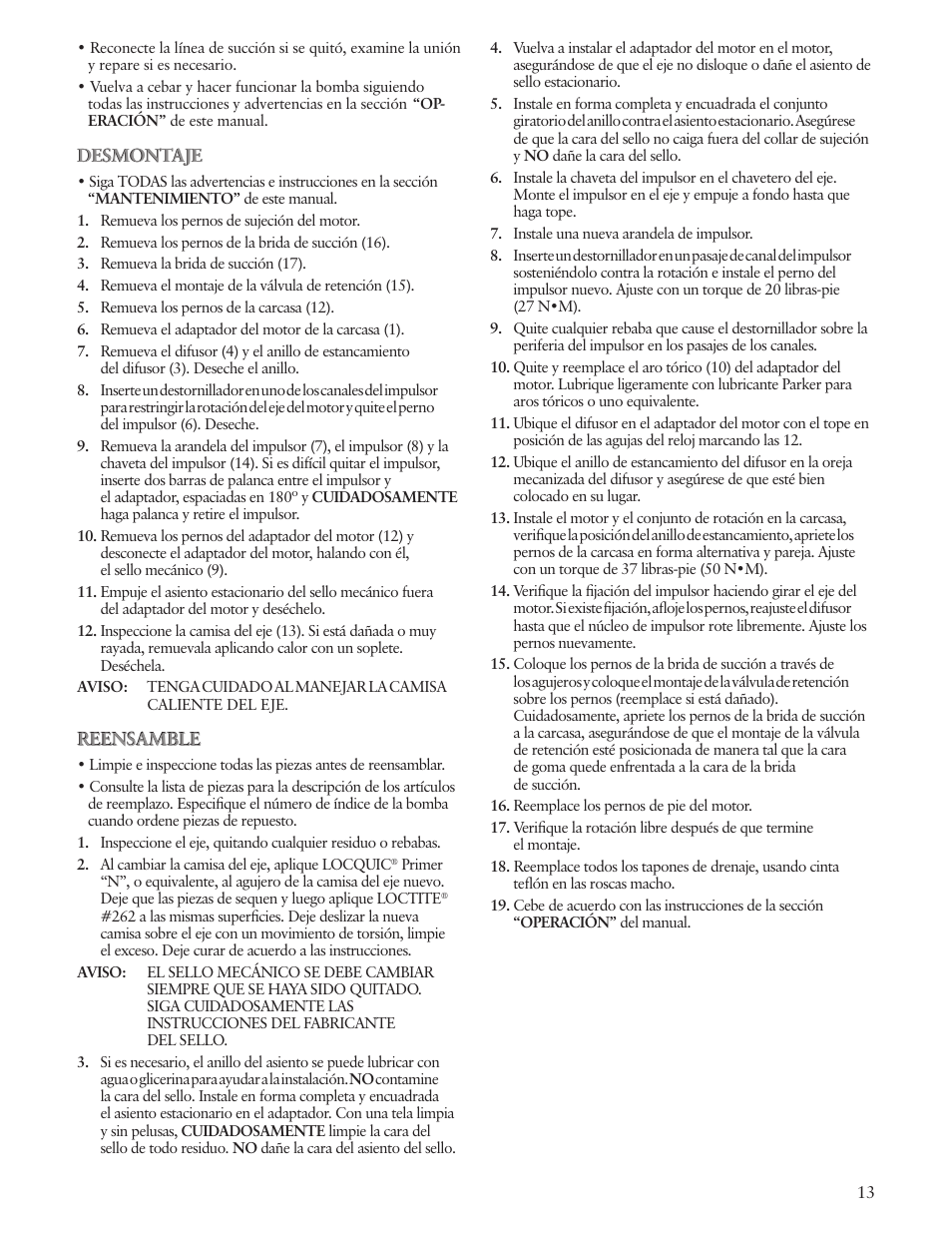 Xylem IM188 R01 SPM_SPH Self-Priming Pumps User Manual | Page 13 / 24