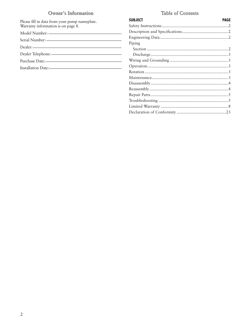 Xylem IM188 R01 SPM_SPH Self-Priming Pumps User Manual | Page 2 / 24