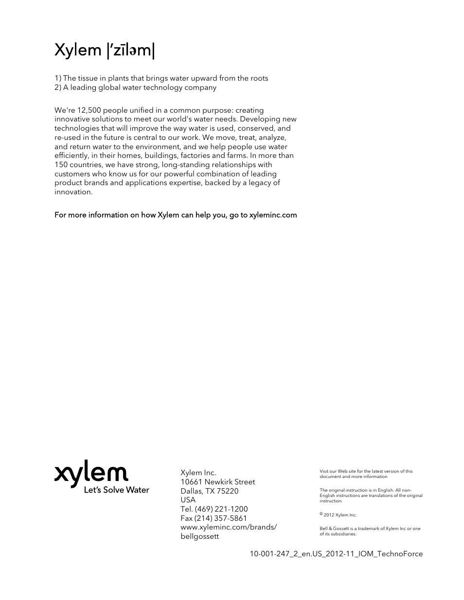 Xylem |’zīl ə m | Xylem 10 001 247 R2 TechnoForce Package System User Manual | Page 34 / 34
