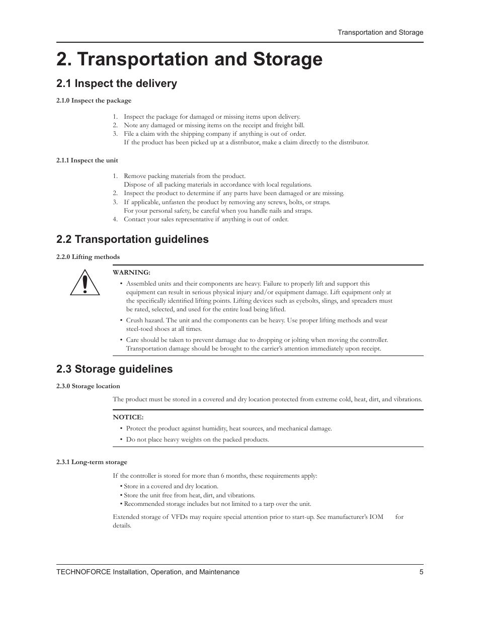 Transportation and storage, 1 inspect the delivery, 2 transportation guidelines | 3 storage guidelines | Bell & Gossett 10 001 265R5 TechnoForce Pump Controller User Manual | Page 11 / 76