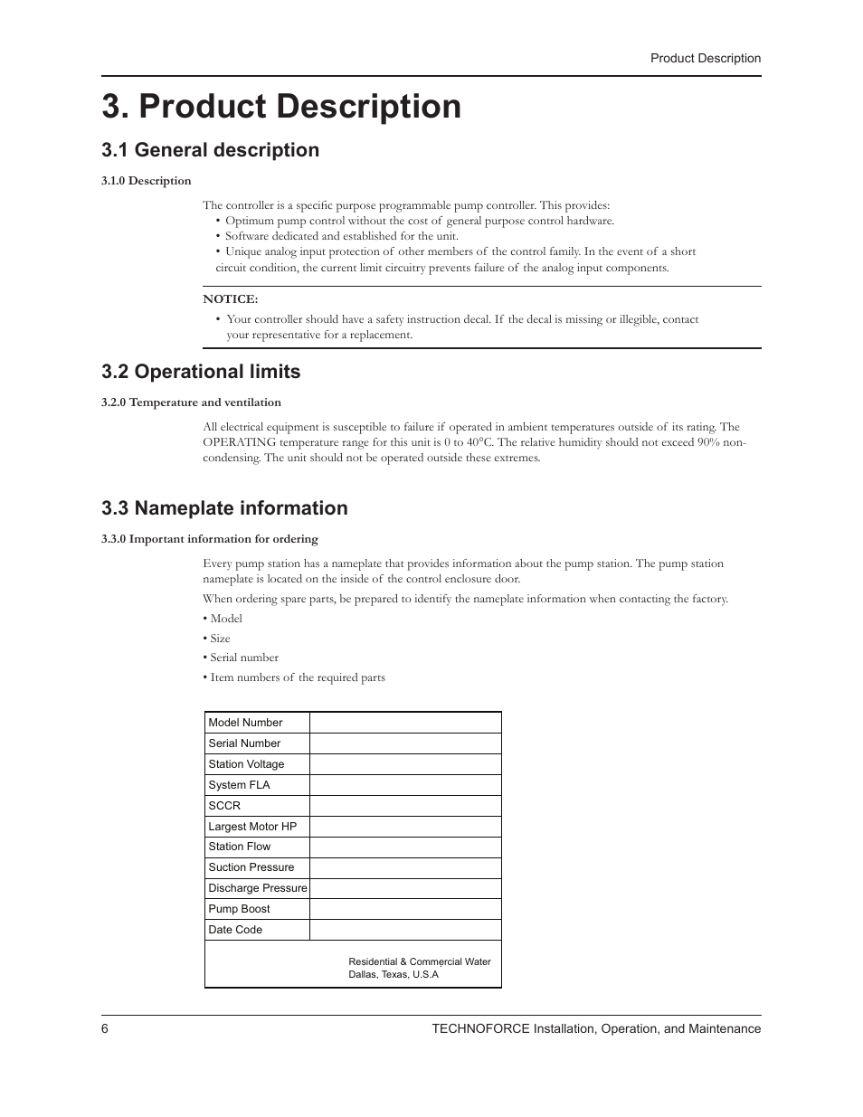 Product description, 1 general description, 2 operational limits | 3 nameplate information | Bell & Gossett 10 001 265R5 TechnoForce Pump Controller User Manual | Page 12 / 76