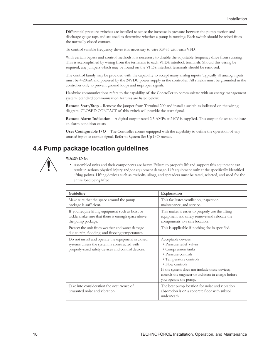 4 pump package location guidelines | Bell & Gossett 10 001 265R5 TechnoForce Pump Controller User Manual | Page 16 / 76