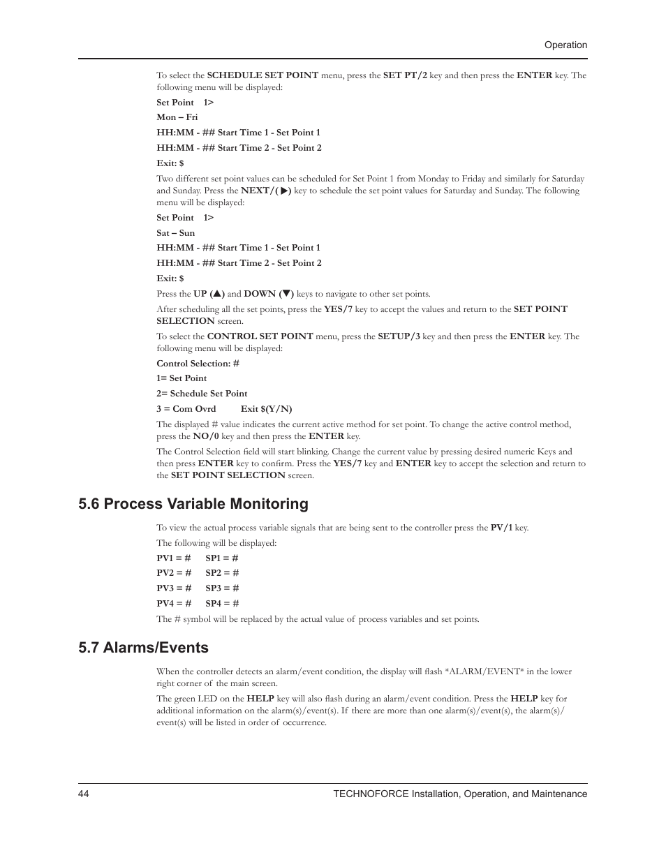 6 process variable monitoring, 7 alarms/events | Bell & Gossett 10 001 265R5 TechnoForce Pump Controller User Manual | Page 50 / 76